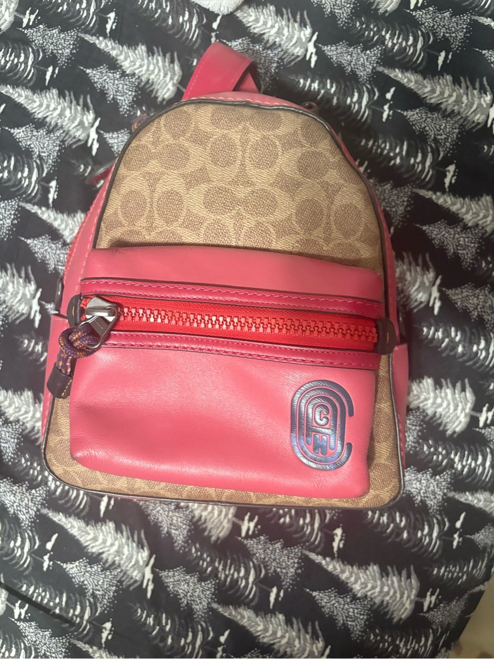Coach Mini Backpack in Signature Canvas and Pink Leather